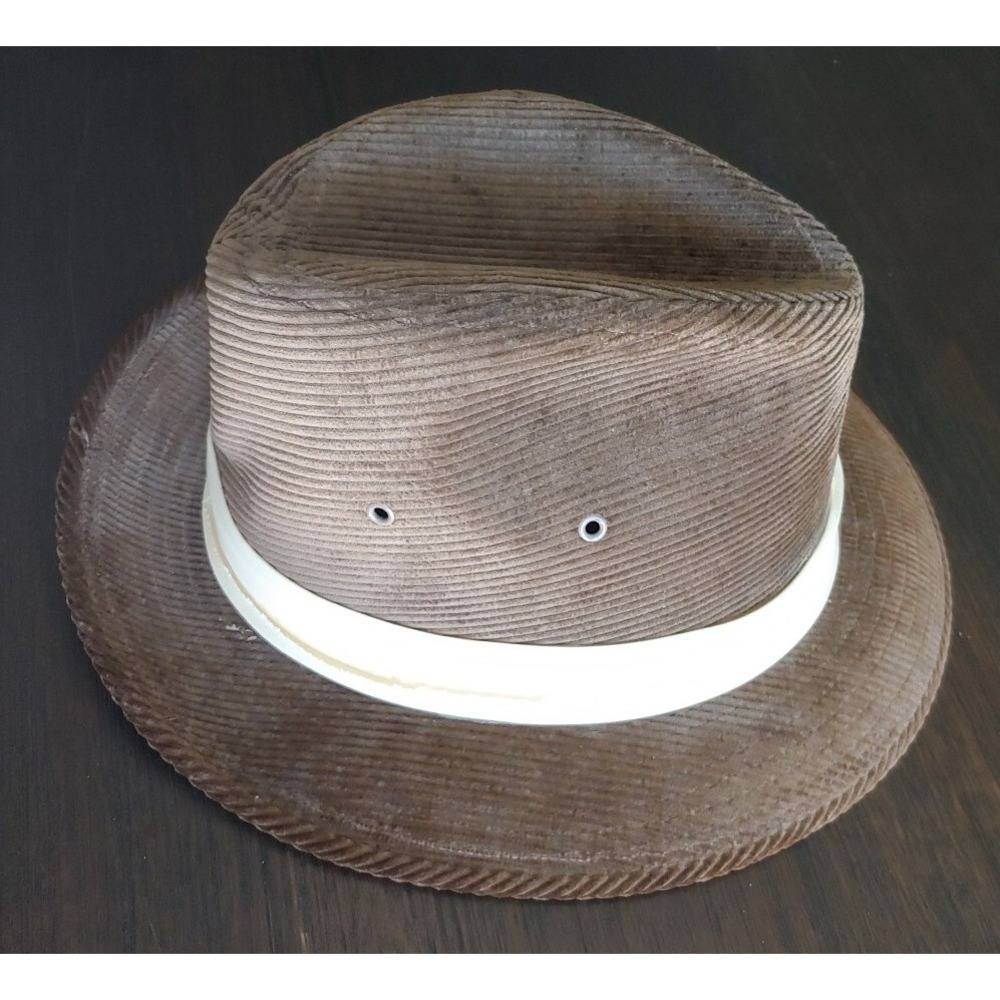 Vtg Mens Beige Corduroy United Hatters Cap Millinery Fedora Hat Made USA Sz S